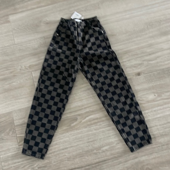 Adika Denim - OVERSIZED Donovan Black & Grey Checkered Jeans size XS NWT